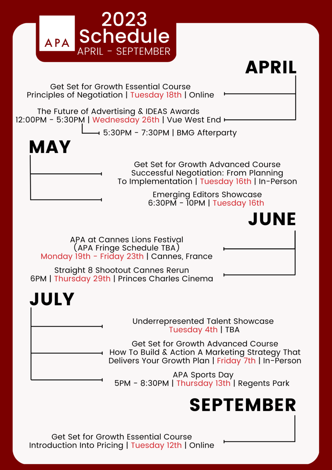 APA Schedule 2023 Advertising Producers Association Advertising